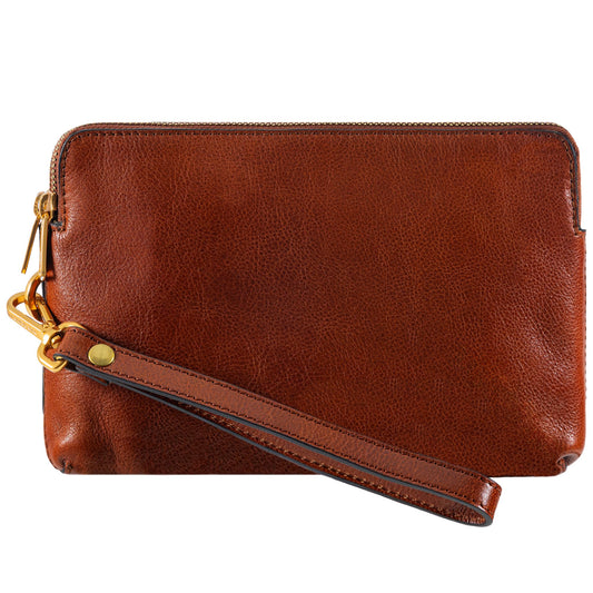Time Resistance Leather Clutch for Men - Organizer Bag for Men - Wrist Bag - Briefcase Handmade in Italy (Cognac Brown) - Gift Box Included