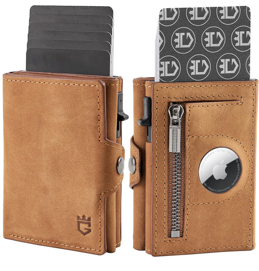 Mens Wallet Card Holder for AirTag, Leather Smart Wallet for Men, Airtag Wallet Pop Up Wallet, RFID Blocking, Slim, Minimalist, Large Capacity - 14-18 Card Capacity | ID Window | Cash Slot （Brown）