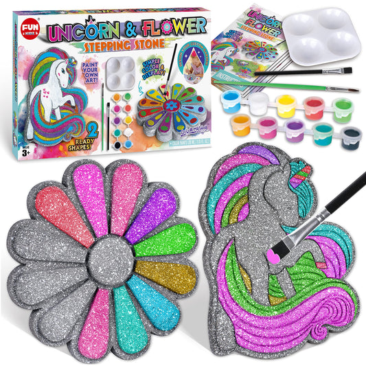 PYO Stepping Stones for Kids, ColorMyWay 2 Pack Unicorn Flower Garden Activities for Girls Boys Ages 3-12 Mosaic Art Kit for Stone Craft