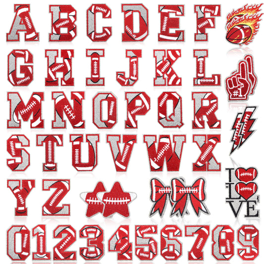 Meneng Football Iron On Letters Patches: 48PCS Glittering Embroidered Appliques A-Z Alphabet and 0-9 - Football DIY Crafts for Customizing Clothing Jackets Backpacks Hats Jerseys Name Number