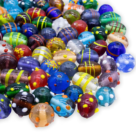 Fun-Weevz Assorted Glass Beads for Jewelry Making Adults, Bulk Glass Beads for Crafts, Lampwork Murano Bead Mix for Bracelets and Necklaces, Crafting Beads Supplies Kit, Large & Small Beads