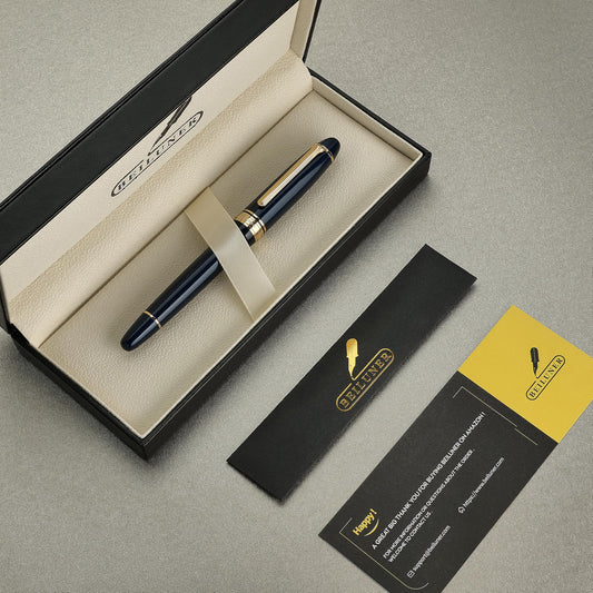 BEILUNER 319 Piano Blue Lacquer Rollerball - Stunning Luxury Pen with 24K Gold, Heavy, Schneider Black Ink Refill, Best Gift Set for Men & Women, Professional, Executive Office, Fancy Classic Pens