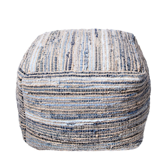 nuLOOM Granada Knitted Casual Denim and Jute Ottoman Pouf