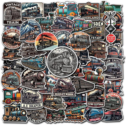 WESILY Pack 50 Set PCS Vintage Train Stickers Transportation Waterproof Vinyl Decals Decor Laptop Luggage Cup Water