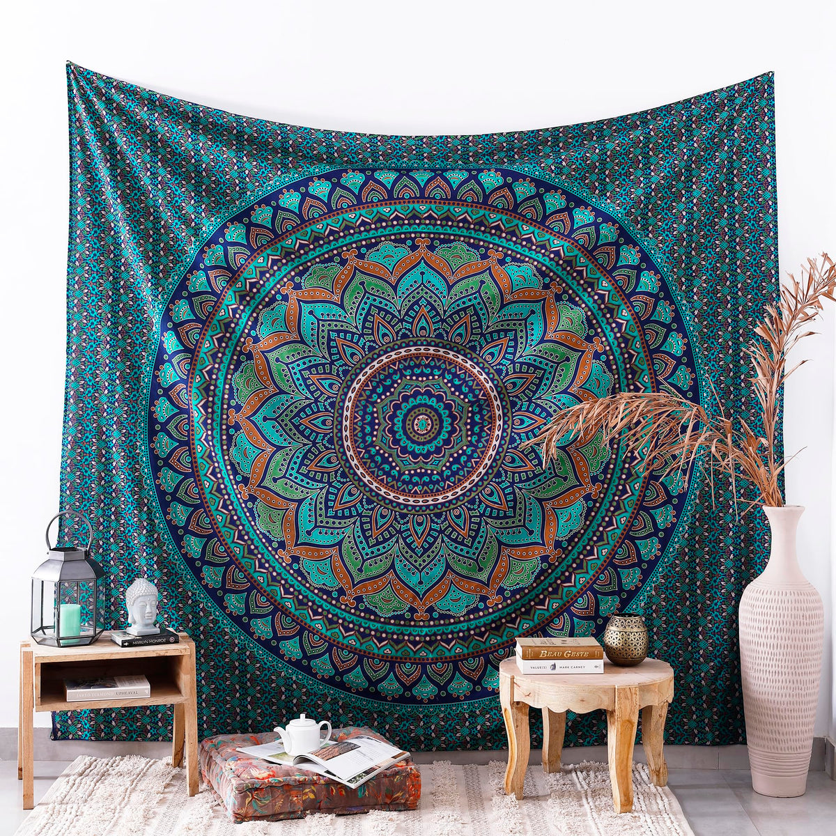 Popular Handicrafts Tapestry Wall Hanging Hippie Ombre Mandala Bohemian Hippy Intricate Indian Tapestries Bedspread Tarquoise