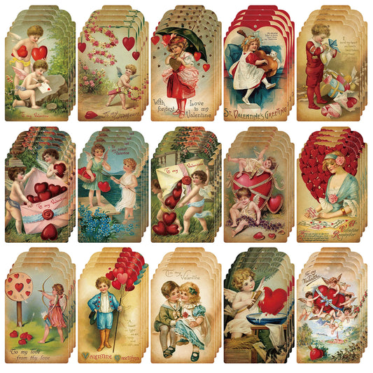L1rabe 61Pcs Valentine's Day Gift Tags, Victorian Style Vintage Traditional Paper Hanging Decoration Ornaments, DIY Crafts Hanging Labels Valentine Wedding Party Holiday Present Gift Wrapping Supplies
