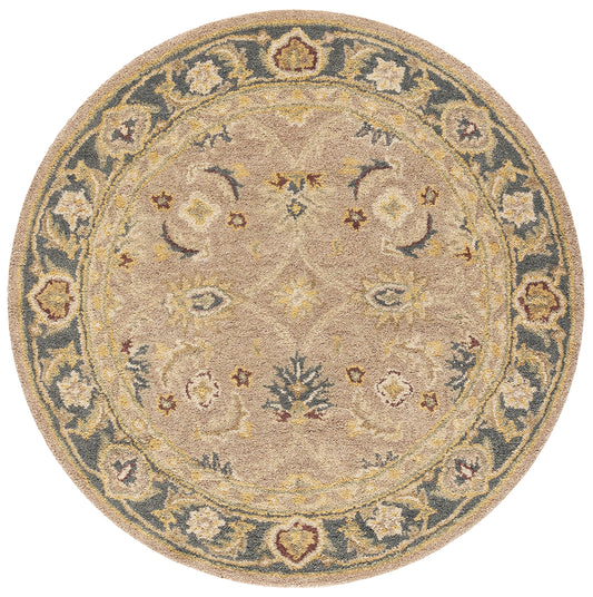 SAFAVIEH Anatolia Collection Area Rug - 4' Round, Brown & Blue, Handmade Traditional Oriental Wool, Ideal for High Traffic Areas in Living Room, Bedroom (AN549A)