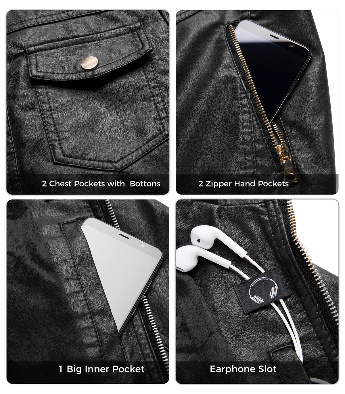 wantdo Women's Quilted Classic Faux Leather Short Jackets with Hood Black M