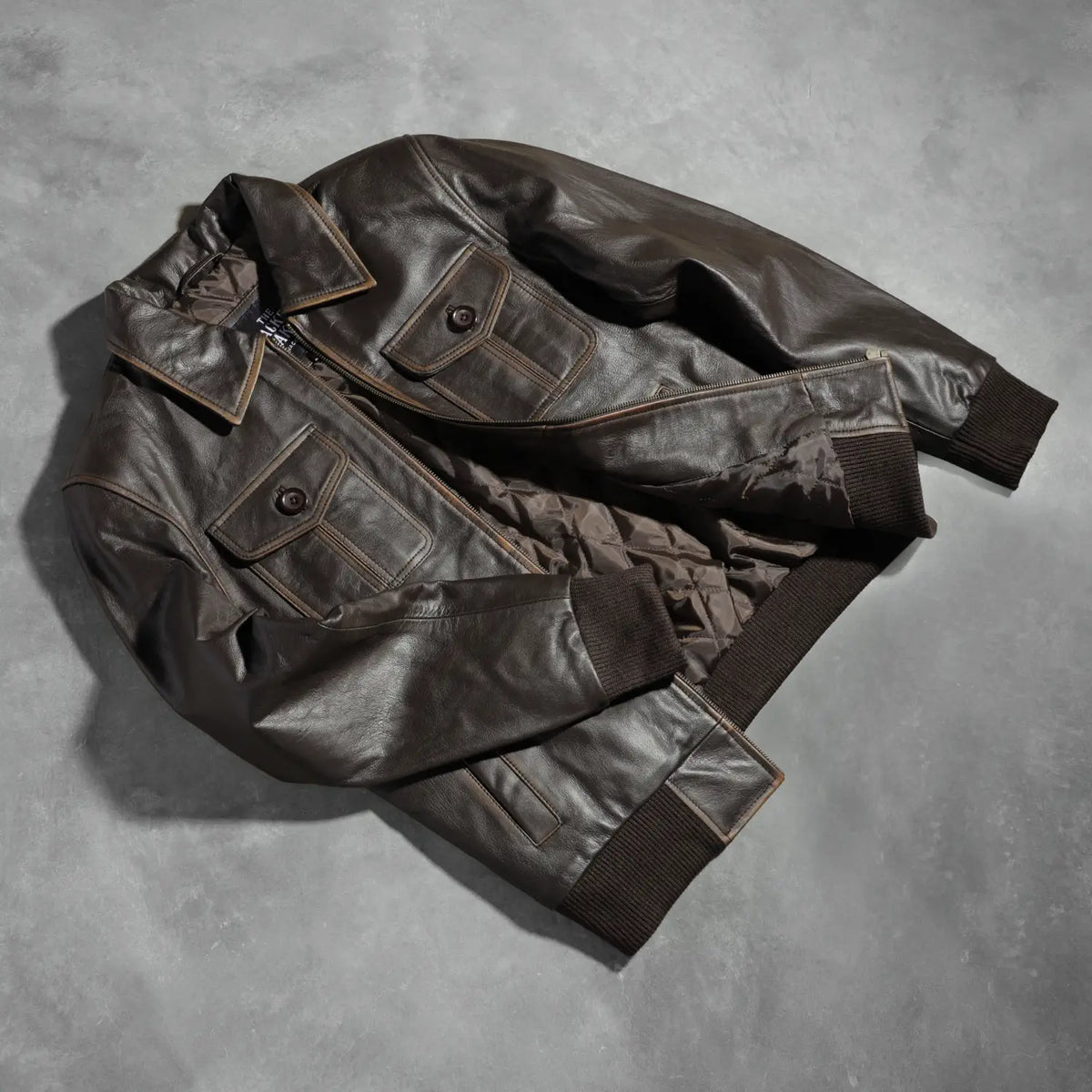 Sowachi Aaron Brown Leather Bomber Jacket