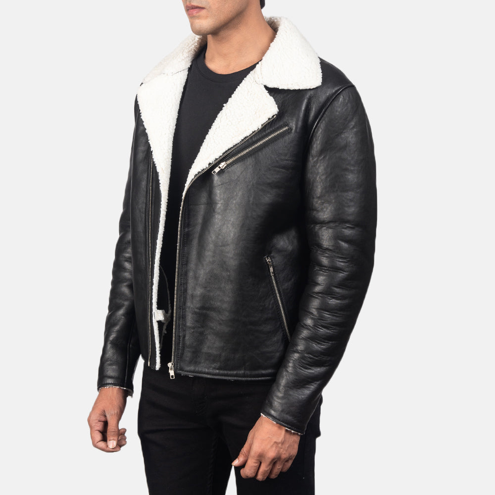 Sowachi Alberto White Shearling Black Leather Jacket