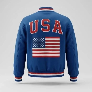 Sowachi American Flag Polyester Varsity Jacket For Men