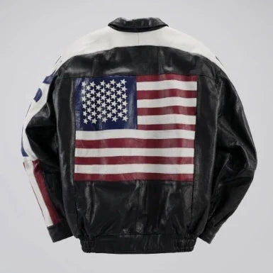 Sowachi American Flag Sheepskin Leather Bomber Jacket For Men