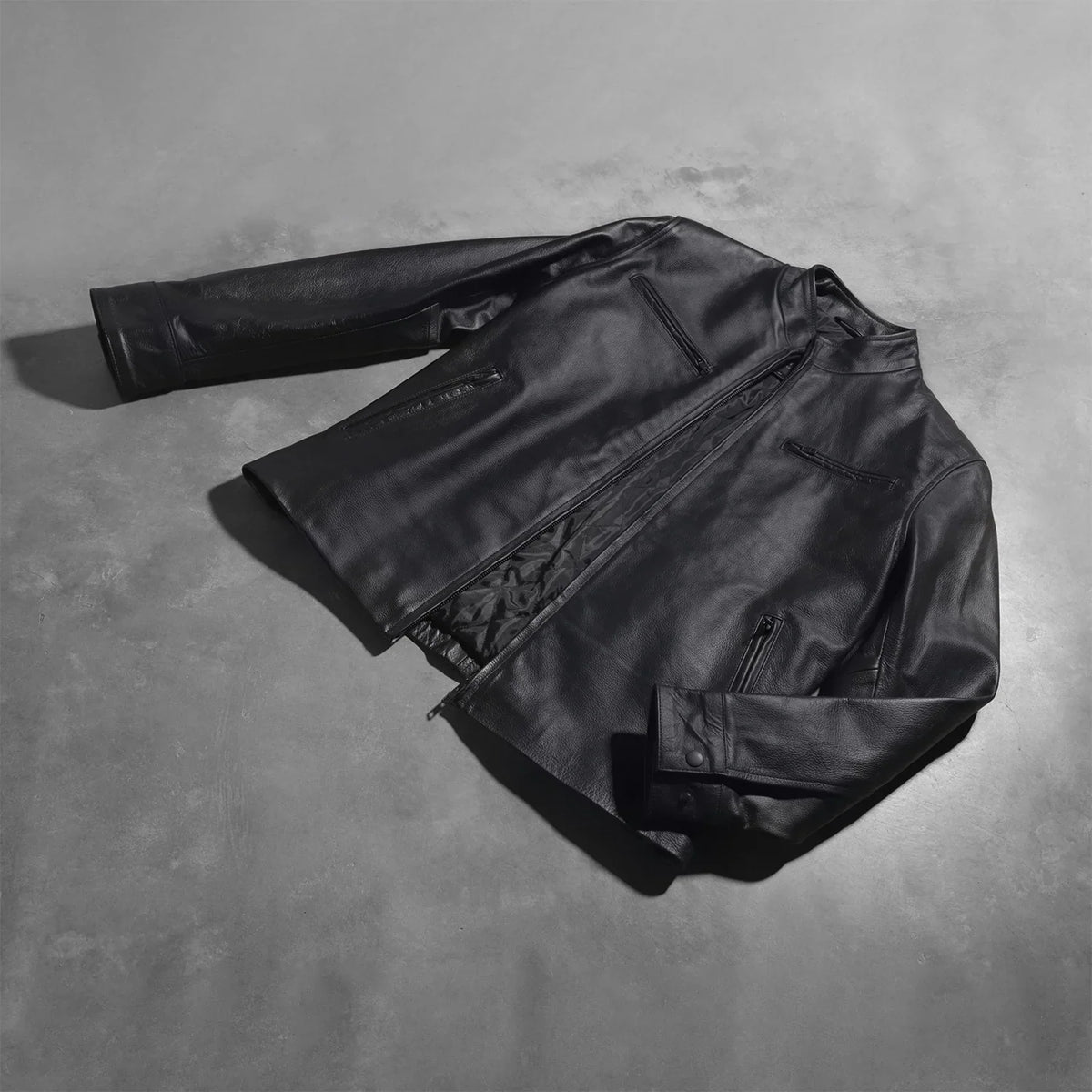 Sowachi Austere Matte Black Leather Biker Jacket