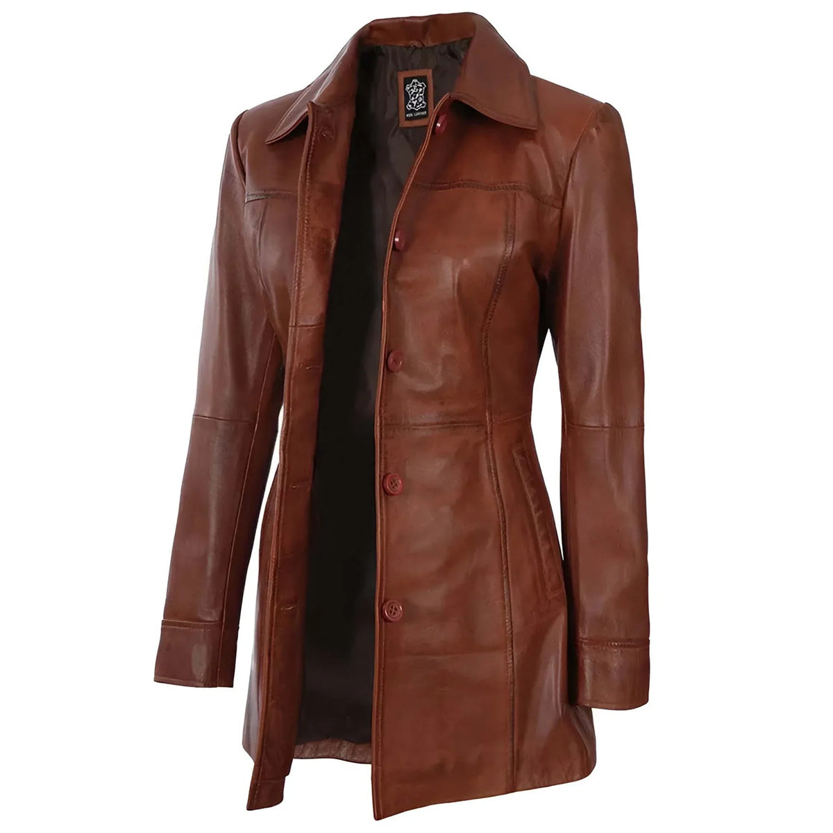 Sowachi Seravelle - Women's Cognac Brown Sheepskin Leather Coat