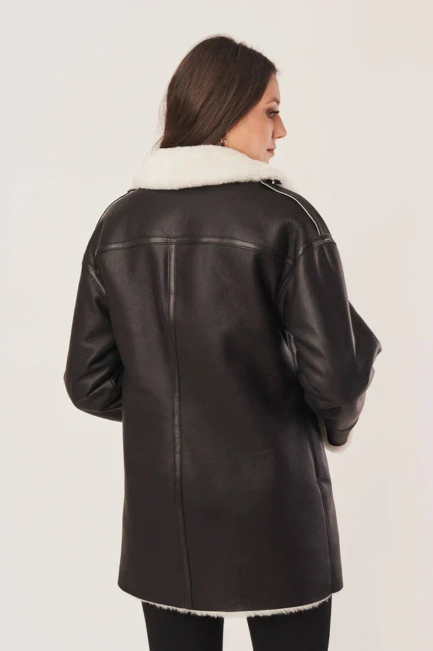 Sowachi  Black Oversized Sheepskin Shearling Jacket