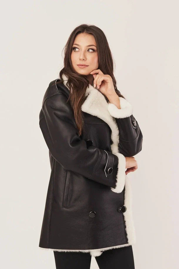 Sowachi  Black Oversized Sheepskin Shearling Jacket