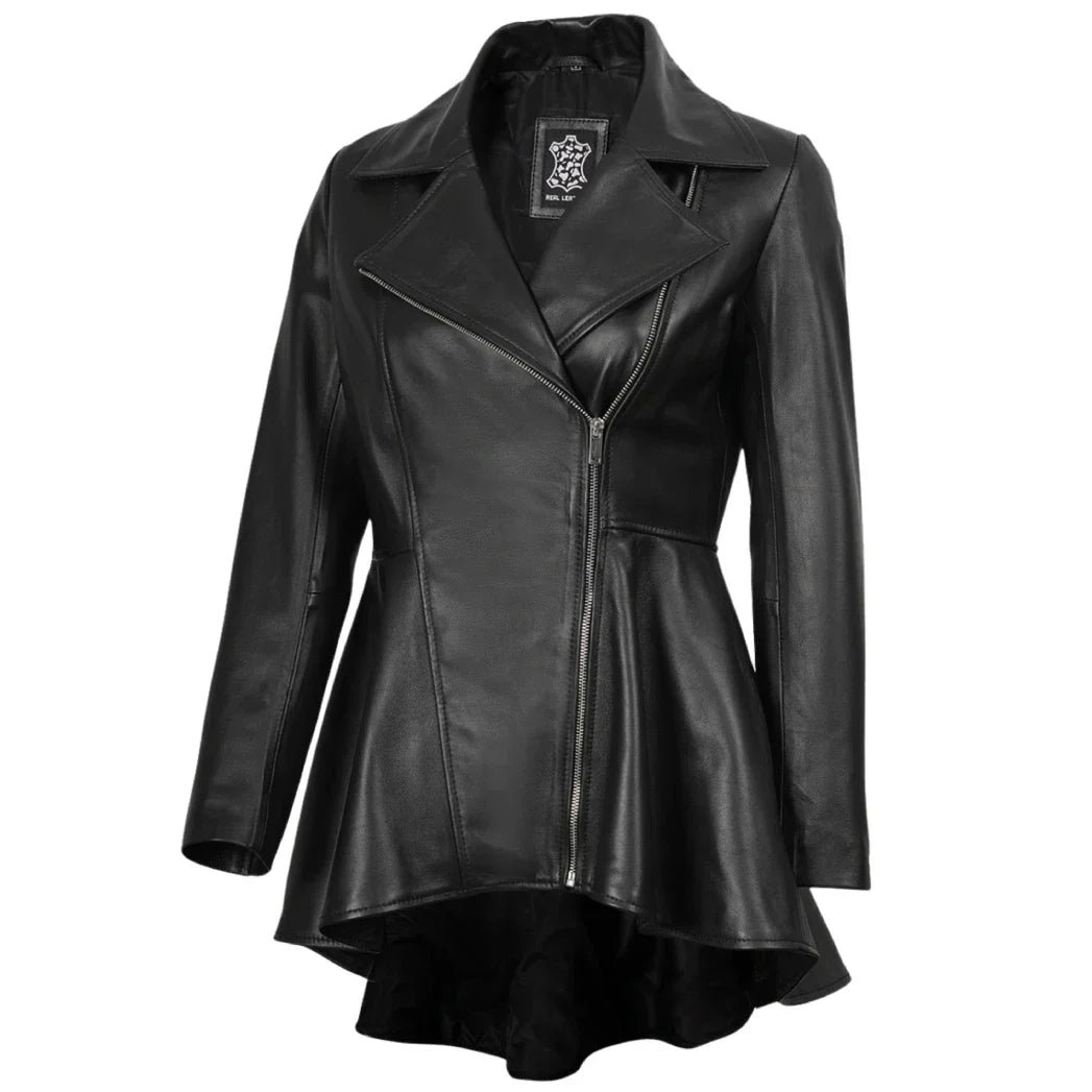 Sowachi Clarissa Women's Black Leather Peplum Jacket