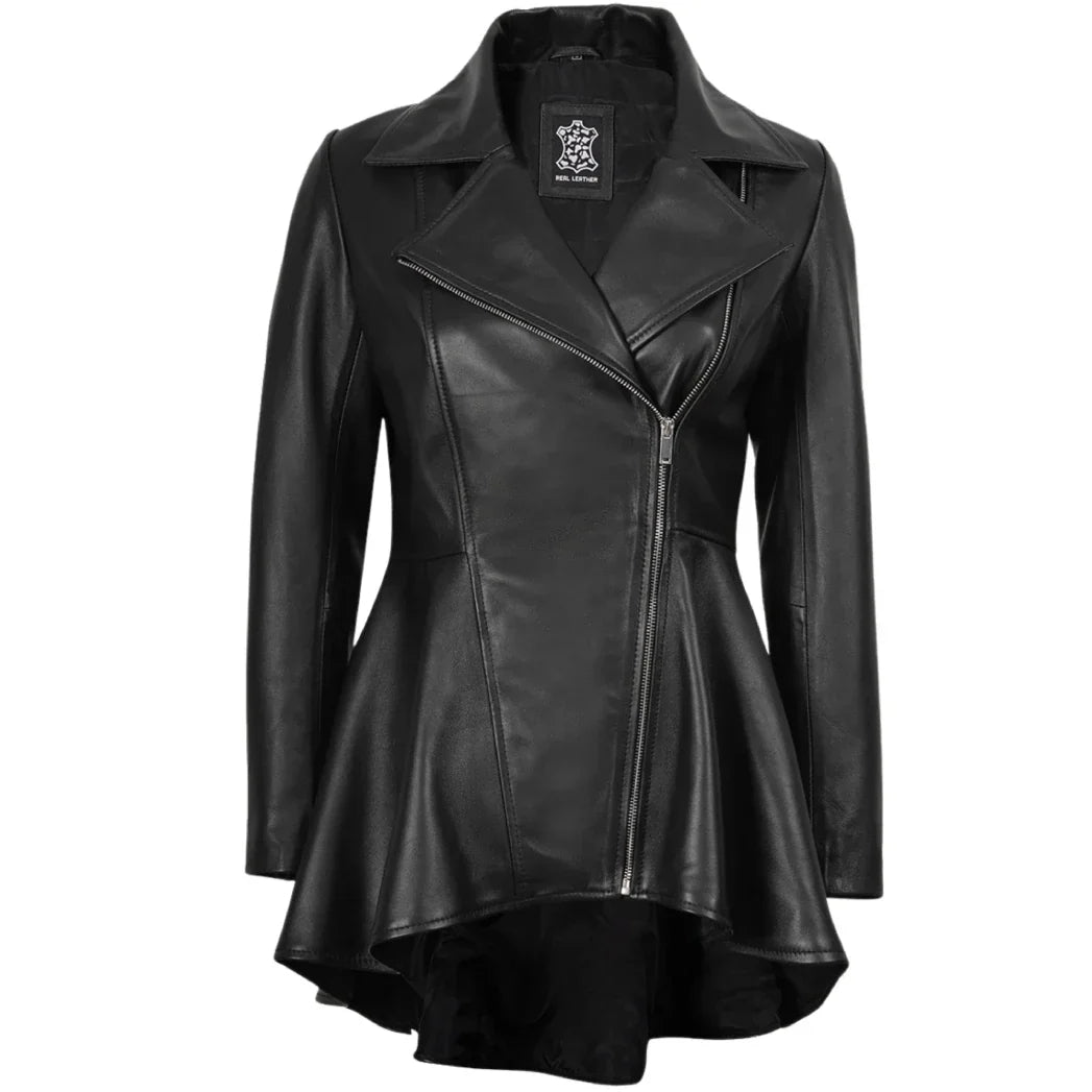 Sowachi Clarissa Women's Black Leather Peplum Jacket
