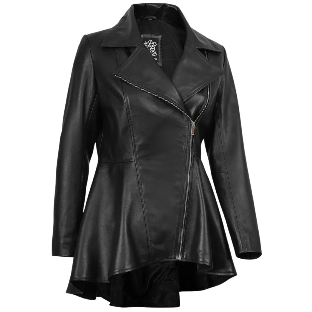 Sowachi Clarissa Women's Black Leather Peplum Jacket