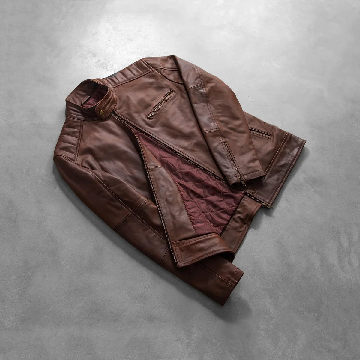 Sowachi Dean Brown Leather Biker Jacket