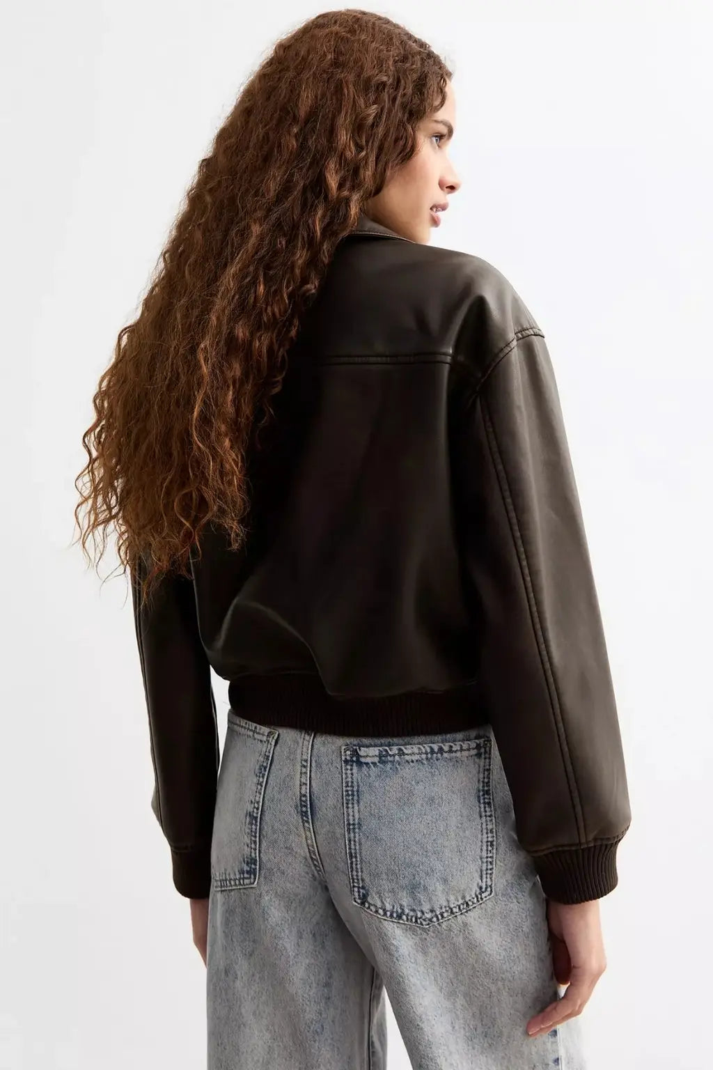 Sowachi Women's Brown Leather Bomber Jacket