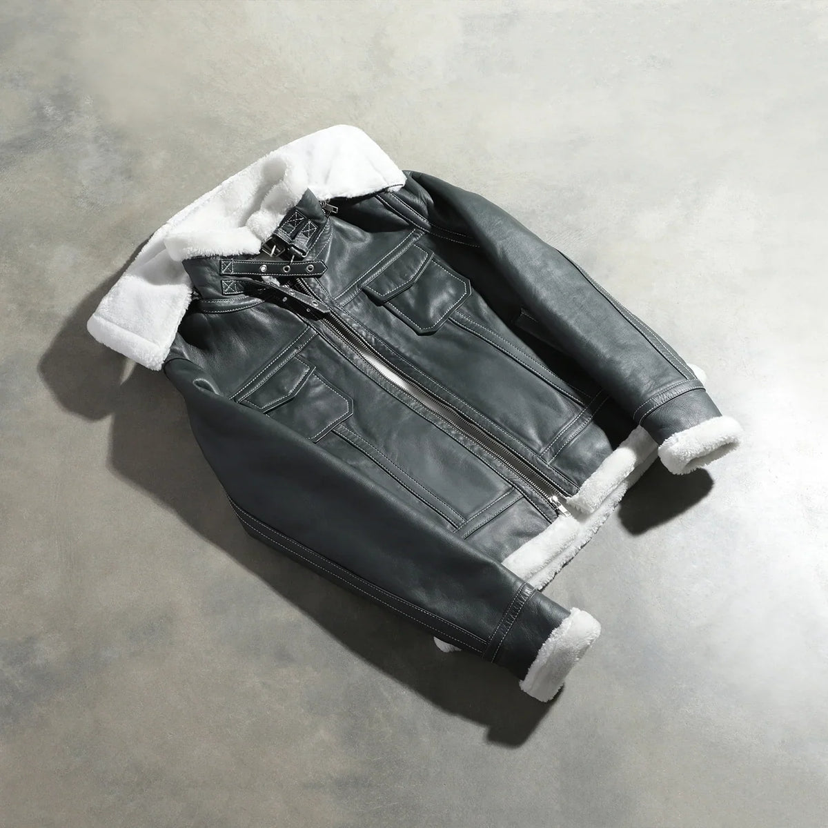 Sowachi Fiona Green Hooded Shearling Leather Jacket