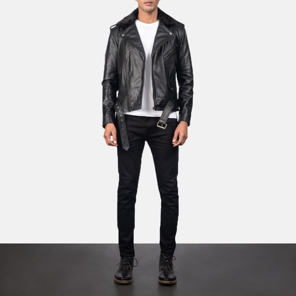 Sowachi Furton Black Leather Biker Jacket