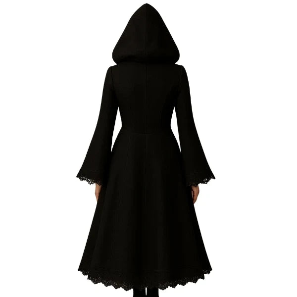 Sowachi Vespera - Women's Long Black Gothic Hooded Maxi Coat