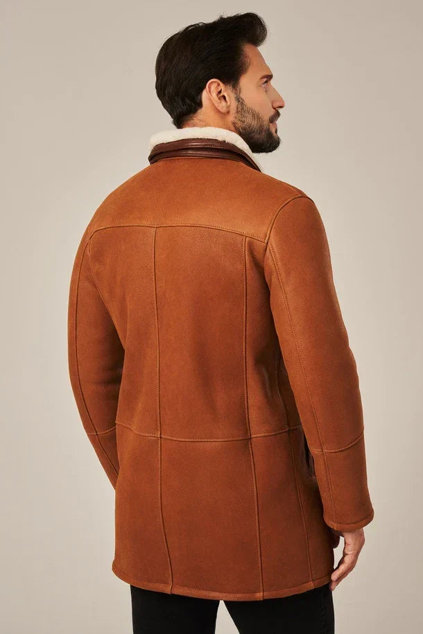 Sowachi Men's Light Brown Shearling Leather Coat