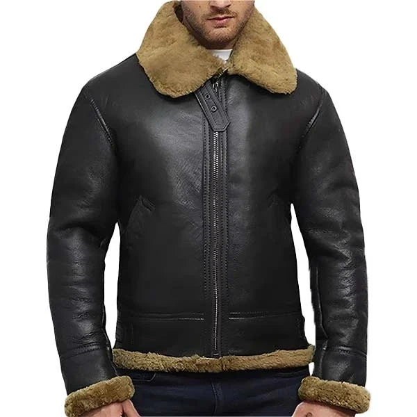 Sowachi Kelvian - Men's Black Shearling Sheepskin Leather Jacket