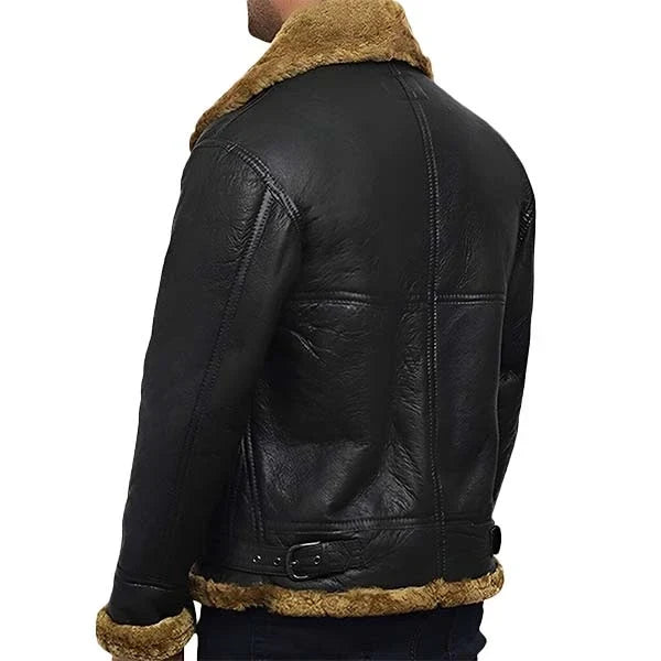 Sowachi Kelvian - Men's Black Shearling Sheepskin Leather Jacket