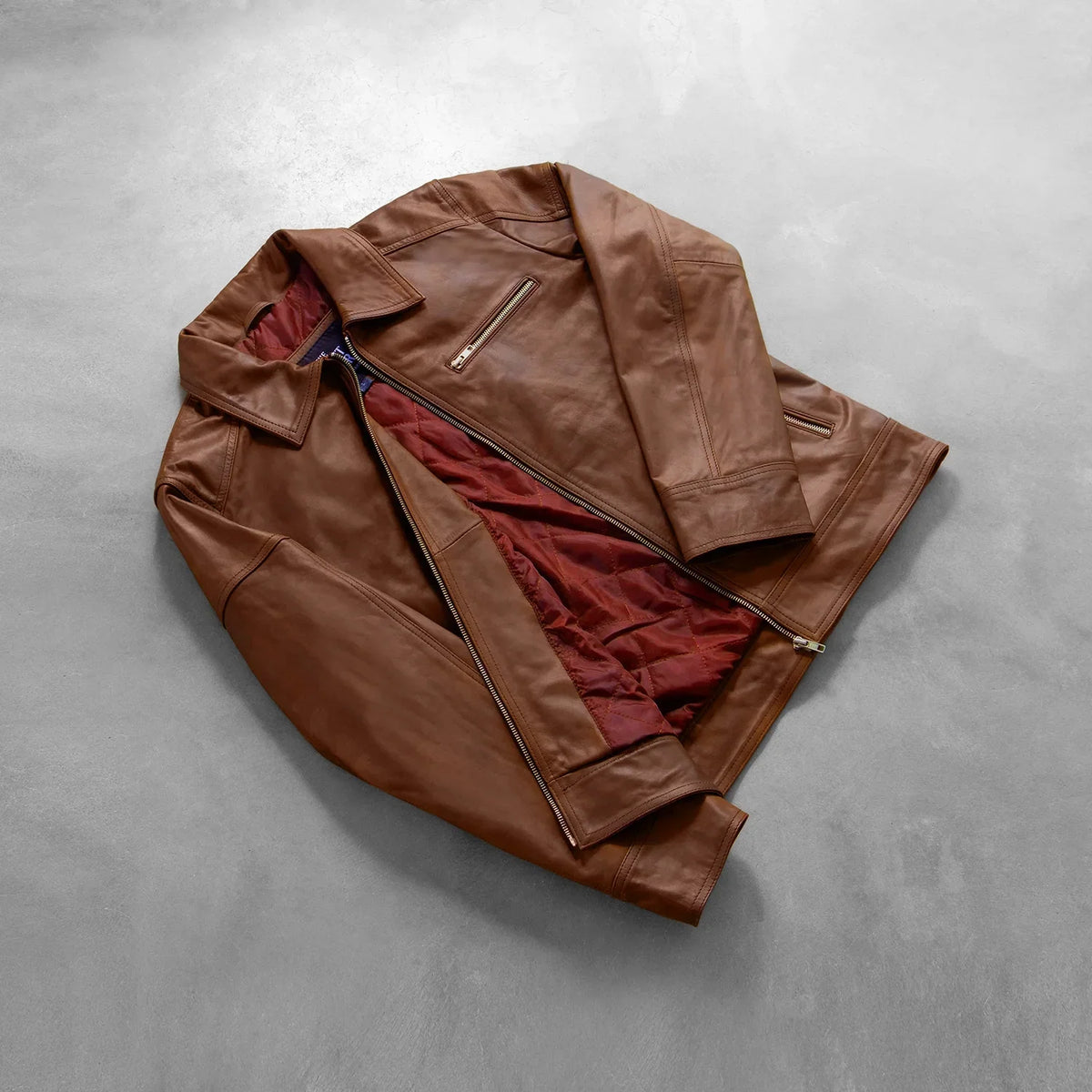 Sowachi Lavendard Brown Leather Biker Jacket