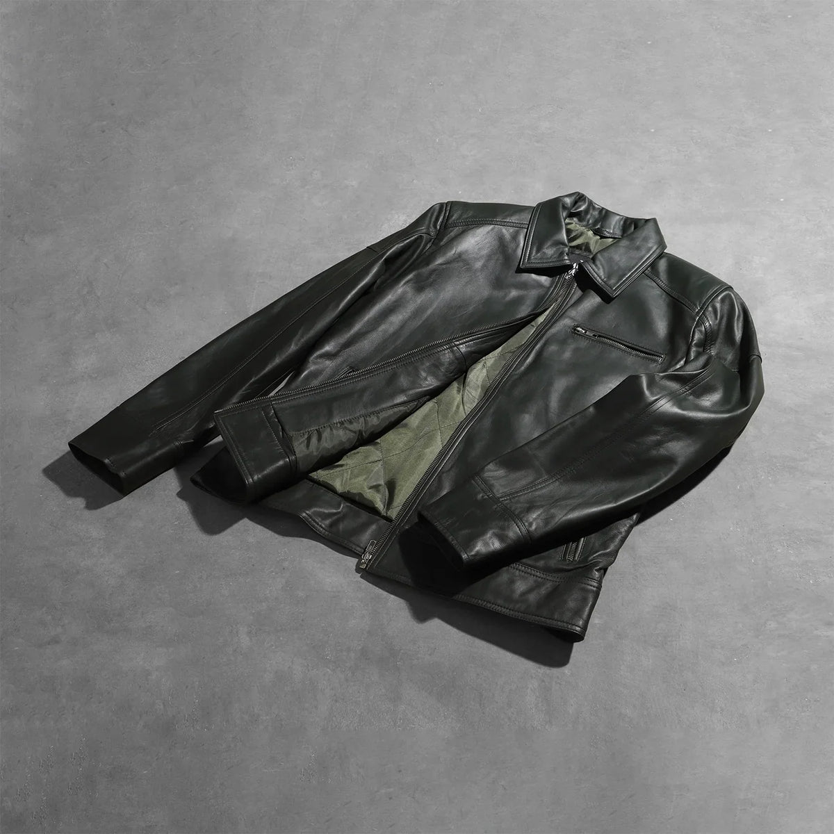 Sowachi Lavendard Green Leather Biker Jacket