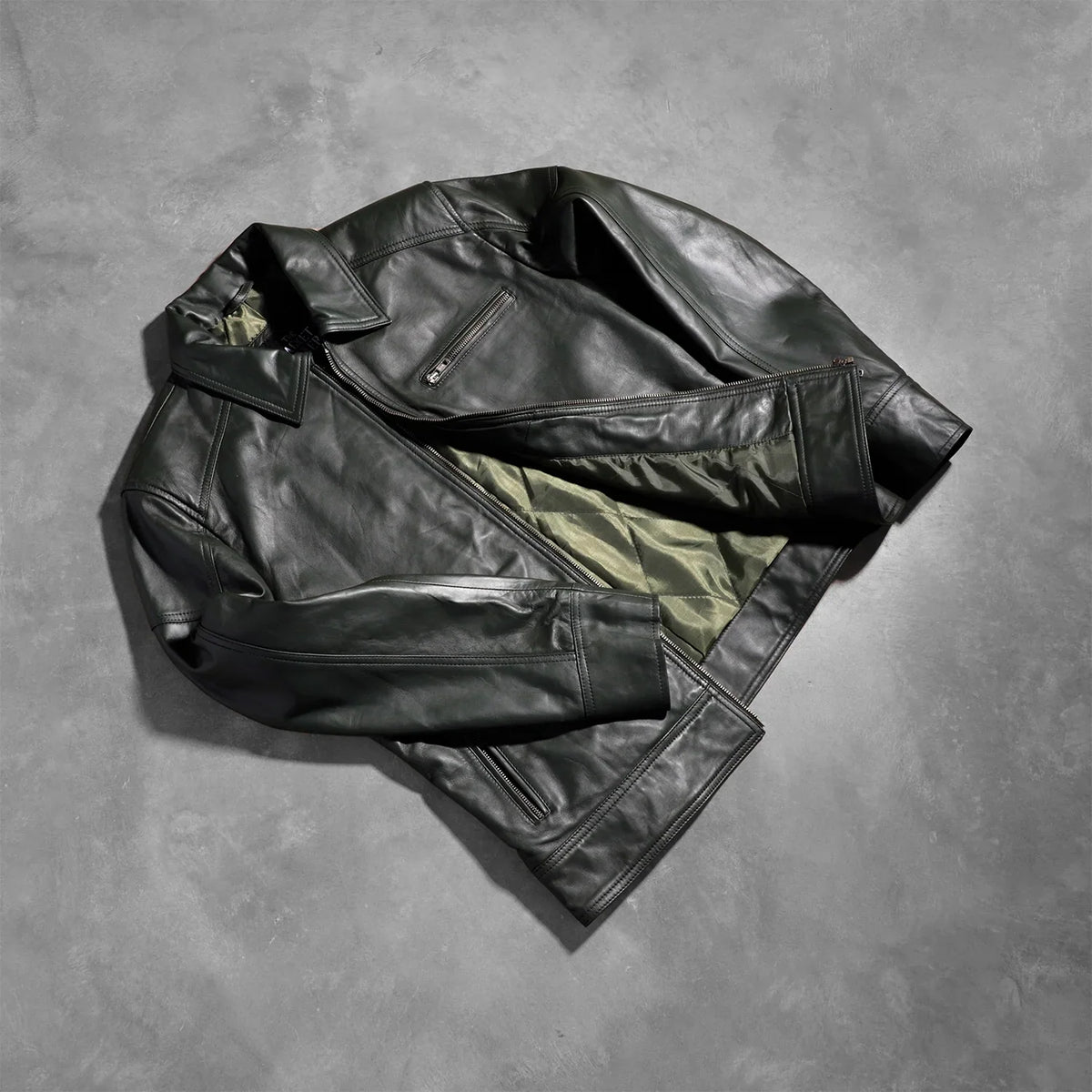 Sowachi Lavendard Green Leather Biker Jacket