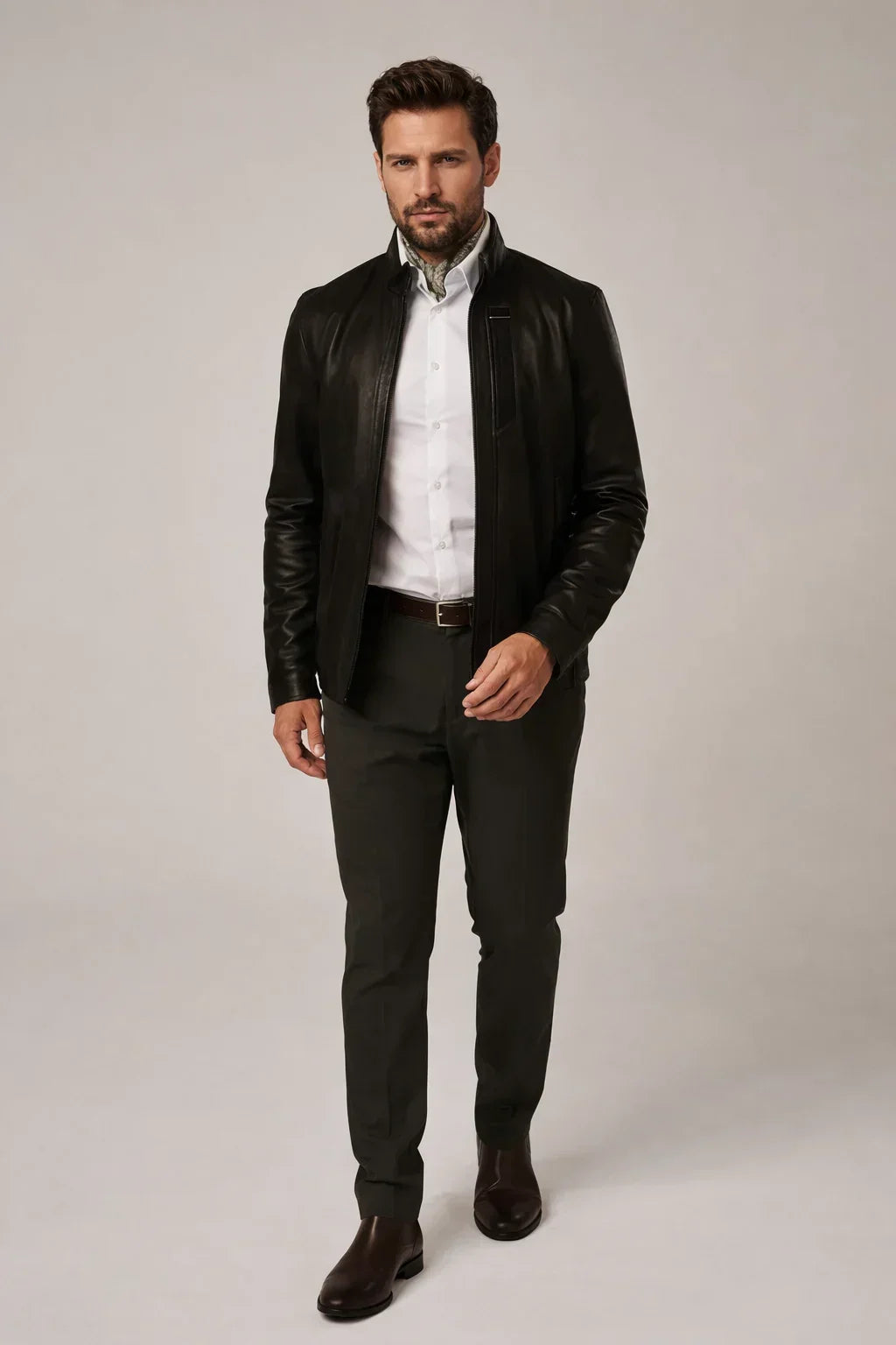 Sowachi Men's Black Sheepskin Cafe Racer Jacket