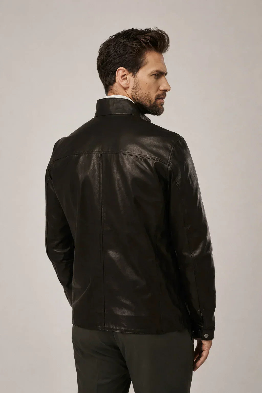 Sowachi Men's Black Sheepskin Cafe Racer Jacket