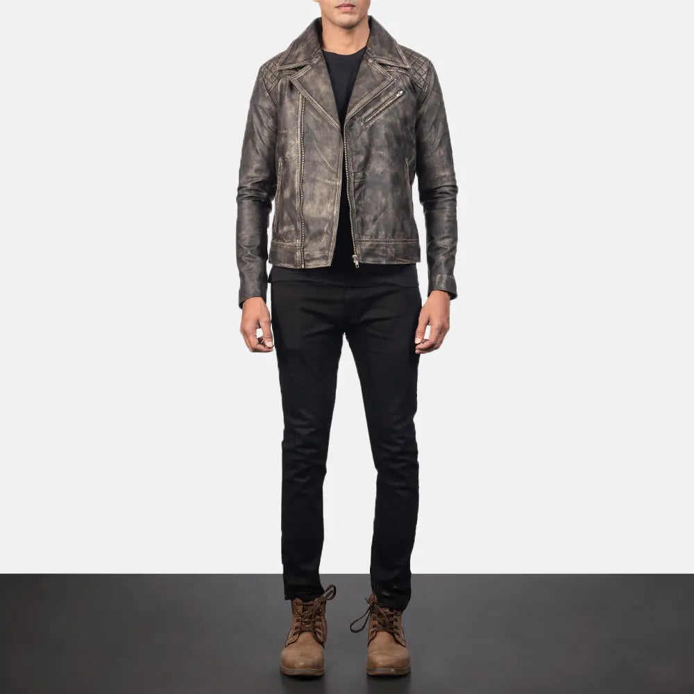 Sowachi Danny Quilted Brown Leather Biker Jacket