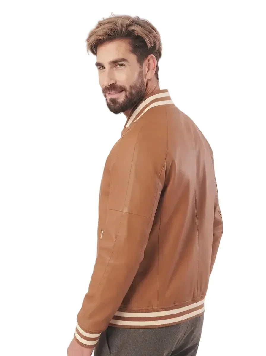 Sowachi Seldric - Men Brown Leather Varsity Jacket