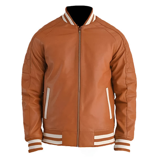 Sowachi Seldric - Men Brown Leather Varsity Jacket