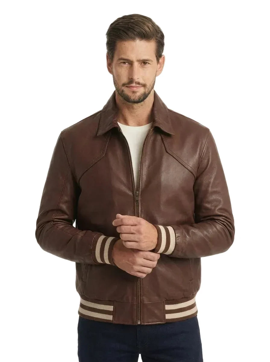 Sowachi Hervan - Men Dark Brown Leather Varsity Jacket