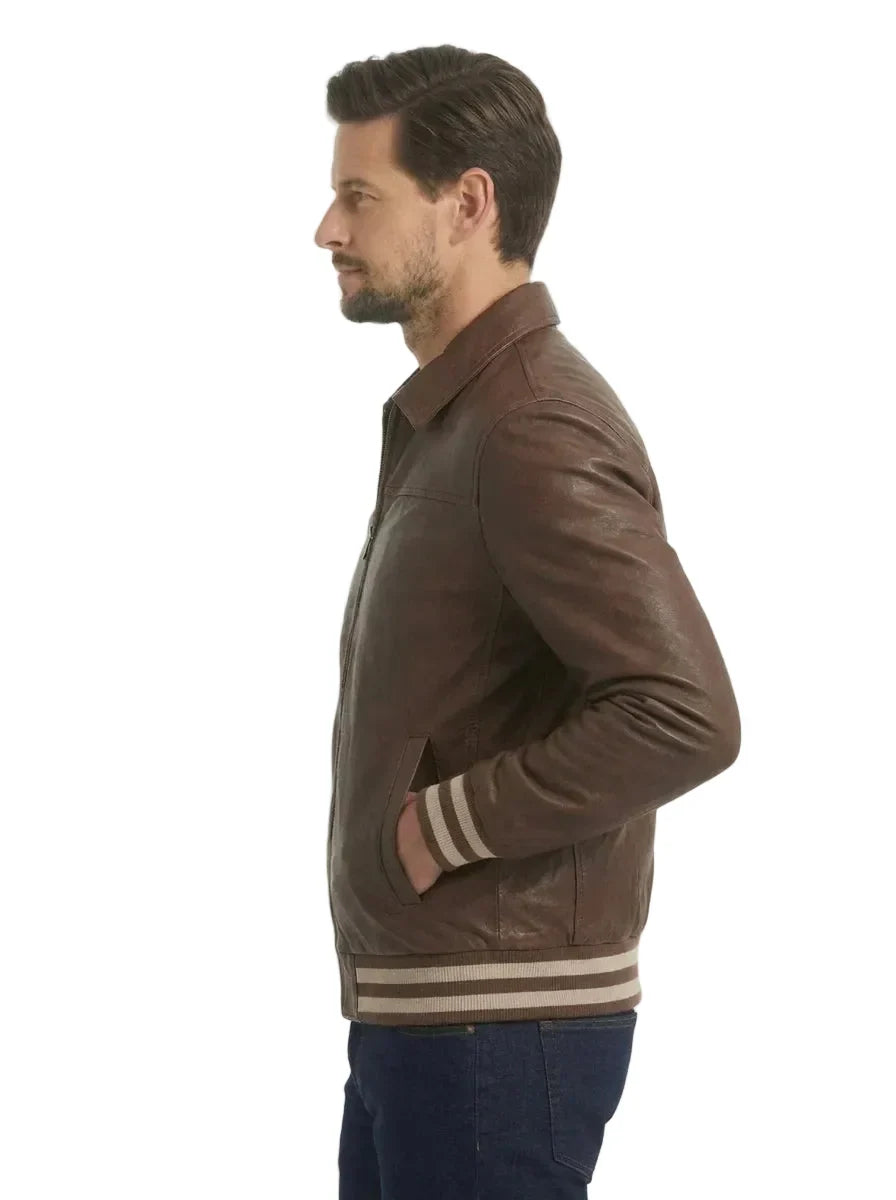 Sowachi Hervan - Men Dark Brown Leather Varsity Jacket