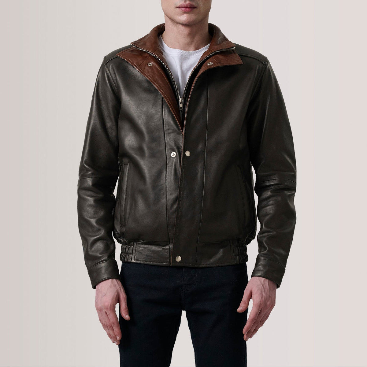 Sowachi Alfred Brown Leather Bomber Jacket