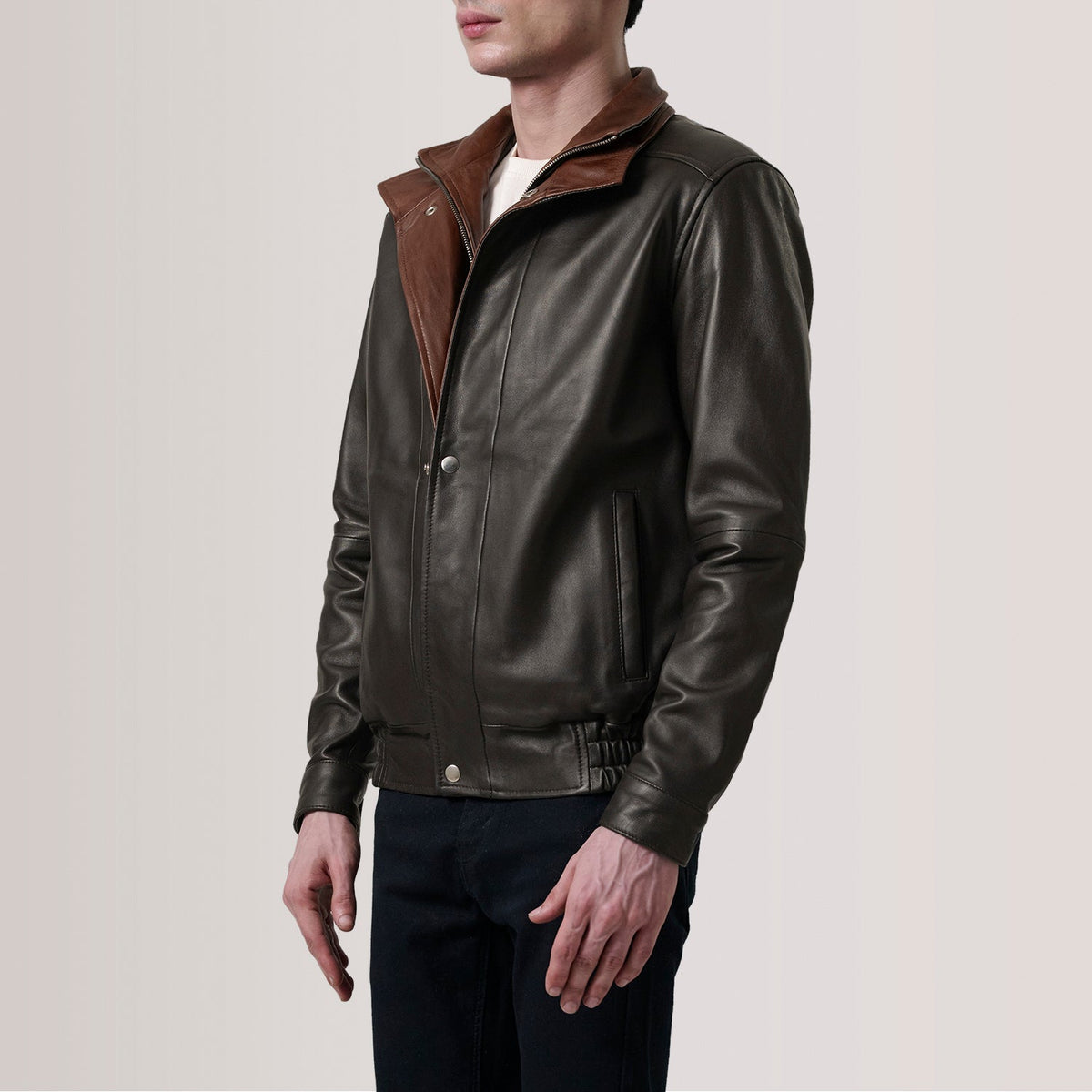 Sowachi Alfred Brown Leather Bomber Jacket