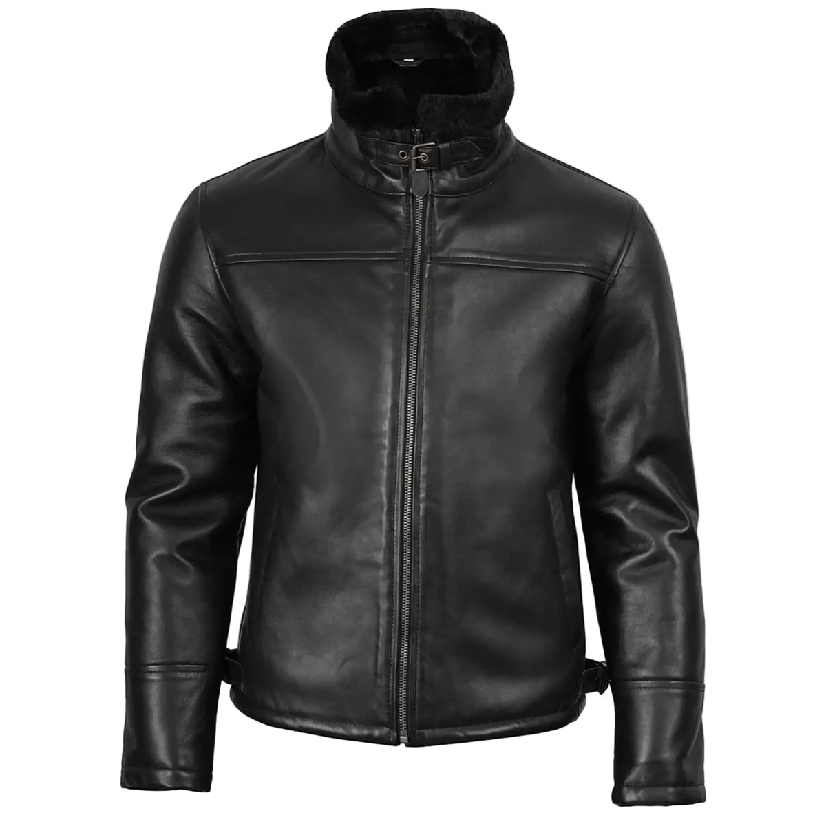 Sowachi Neldric - Men's Bomber Black Shearling Leather Jacket