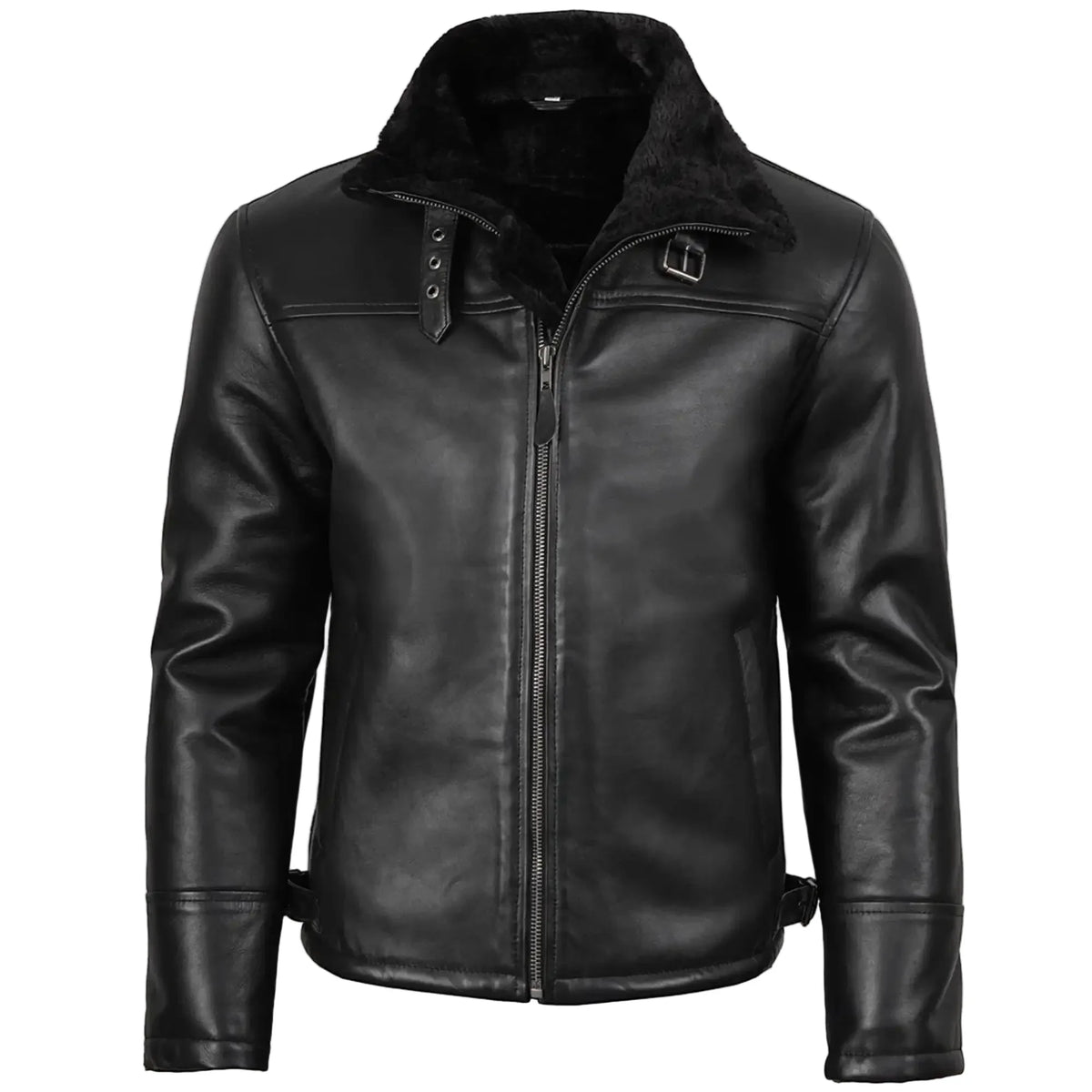 Sowachi Neldric - Men's Bomber Black Shearling Leather Jacket