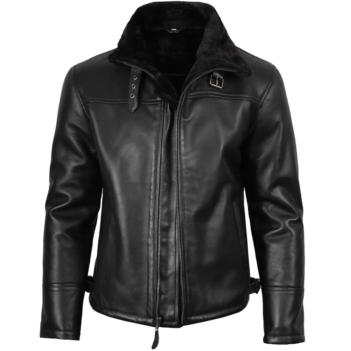 Sowachi Neldric - Men's Bomber Black Shearling Leather Jacket