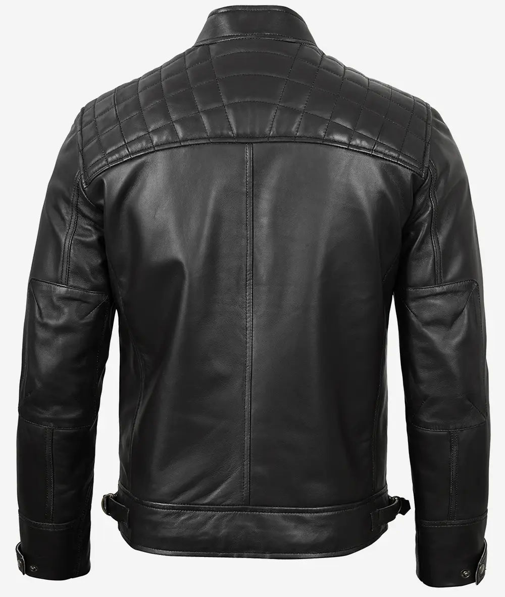 Sowachi Men's Black Sheep Leather Motorcycle Style Jacket