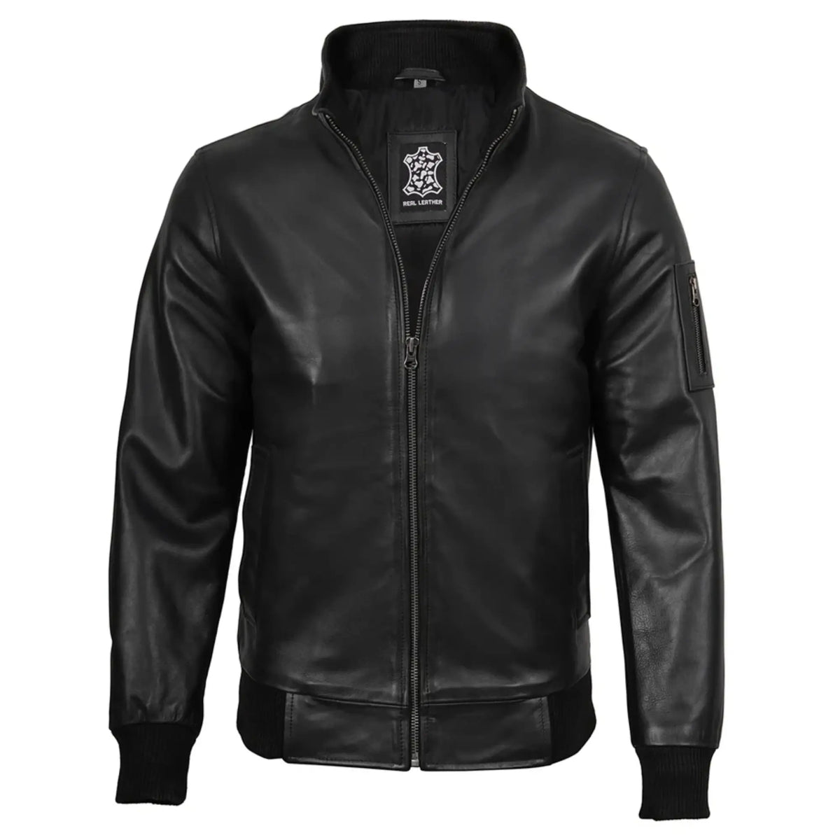 Sowachi Men's Black Sheepskin Leather Bomber Jacket