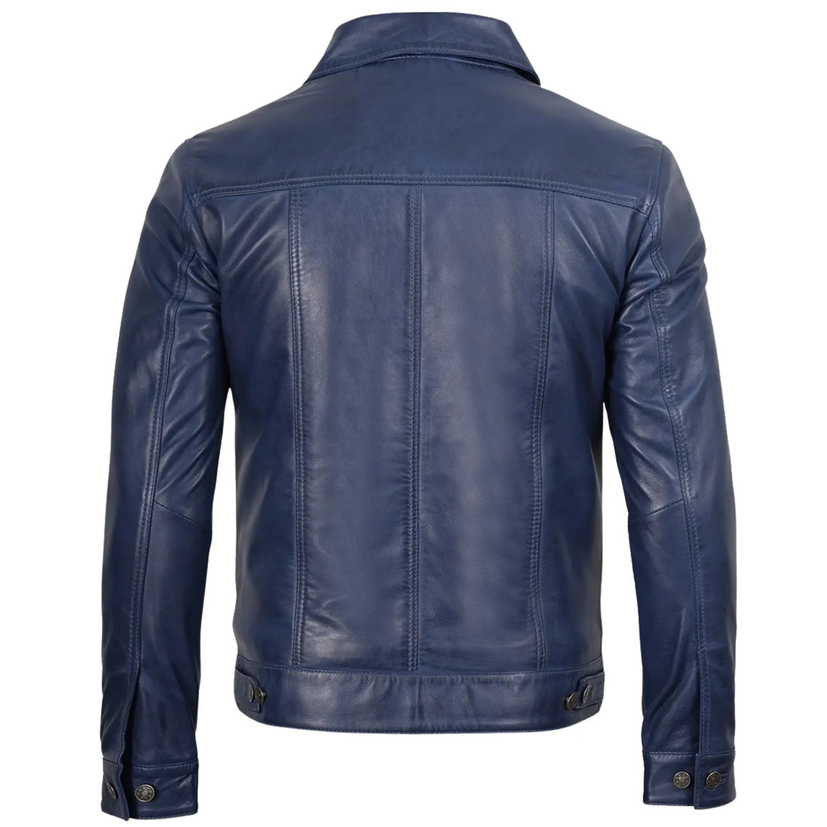 Sowachi Men's Blue Leather Trucker Jacket