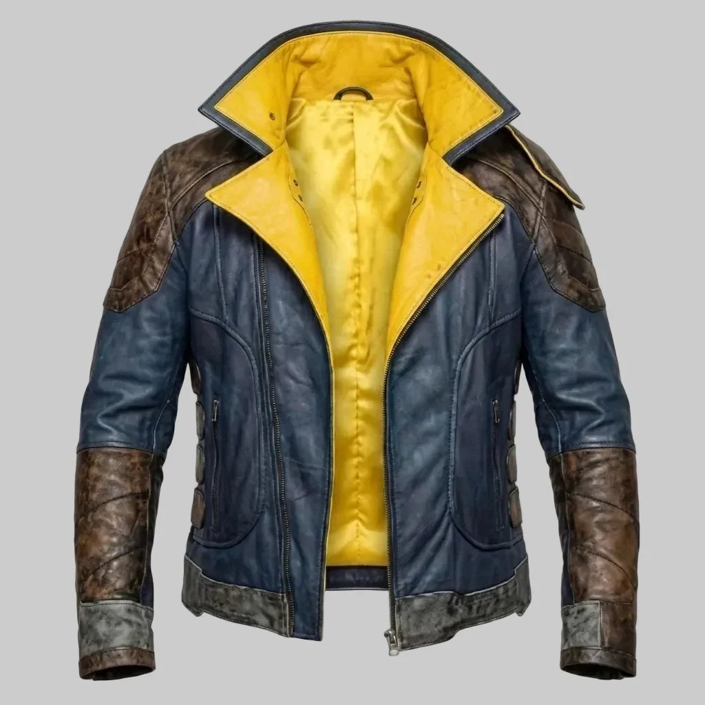 Sowachi Men's Blue Real Sheepskin Leather Video Game Inspired Jacket
